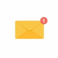 Closed golden yellow envelope icon sign flat design with new message number one vector illustration